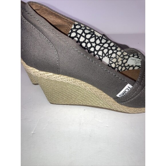 TOMS Calypso Grey Peep Toe Espadrille Wedge Canvas Sandals Heels Shoes Sz7 - Picture 6 of 10